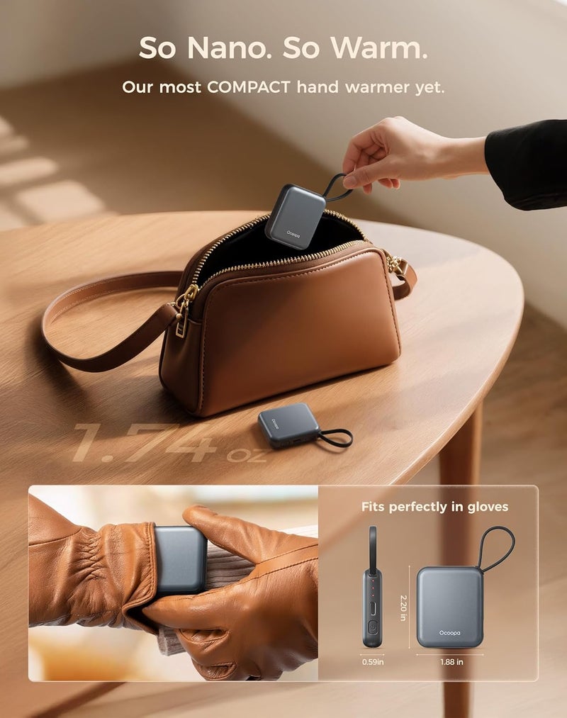 OCOOPA Hand Warmers Rechargeable, Smart Temp Control 7H*2 Long Safe Heat, Ultra Slim, Pocket-Size Design That Fits Gloves, Gifts for Women, Outdoor, Office, Commute (UT5 Nano) - Image 2